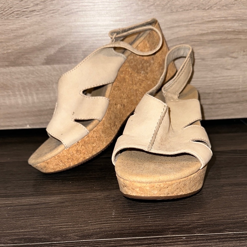 Beige Cork Wedge Sandals